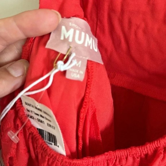 Show me your MUMU orange/red eyelet fit/flare strappy Mini Dress NWT size Medium - Picture 9 of 10